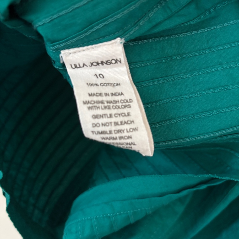 ULLA JOHNSON Concetta Blouse Verdigris Green Peasant Blouse Puff Sleeve Size‎ 10 - Picture 11 of 15